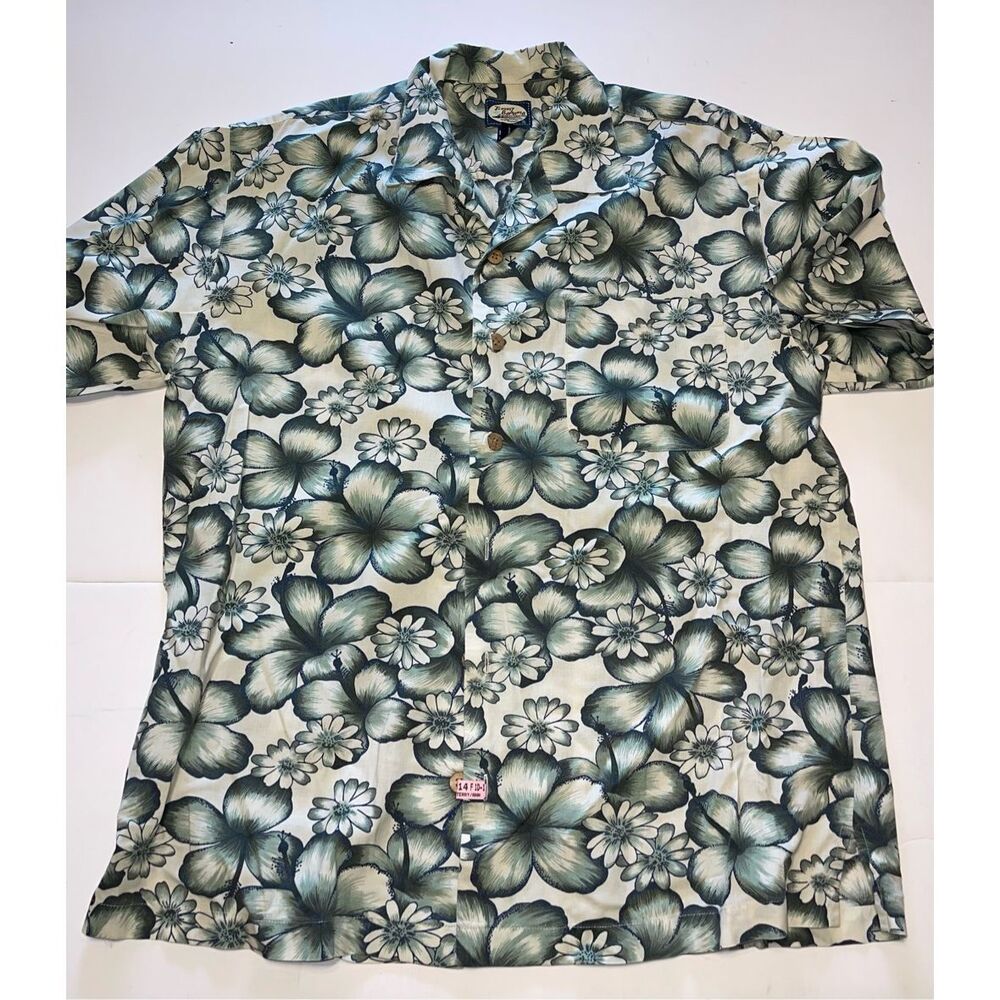 Tommy‎ Bahama Shirt Mens Medium Blue Hawaiian Island Modern Fit Tropical Adult
